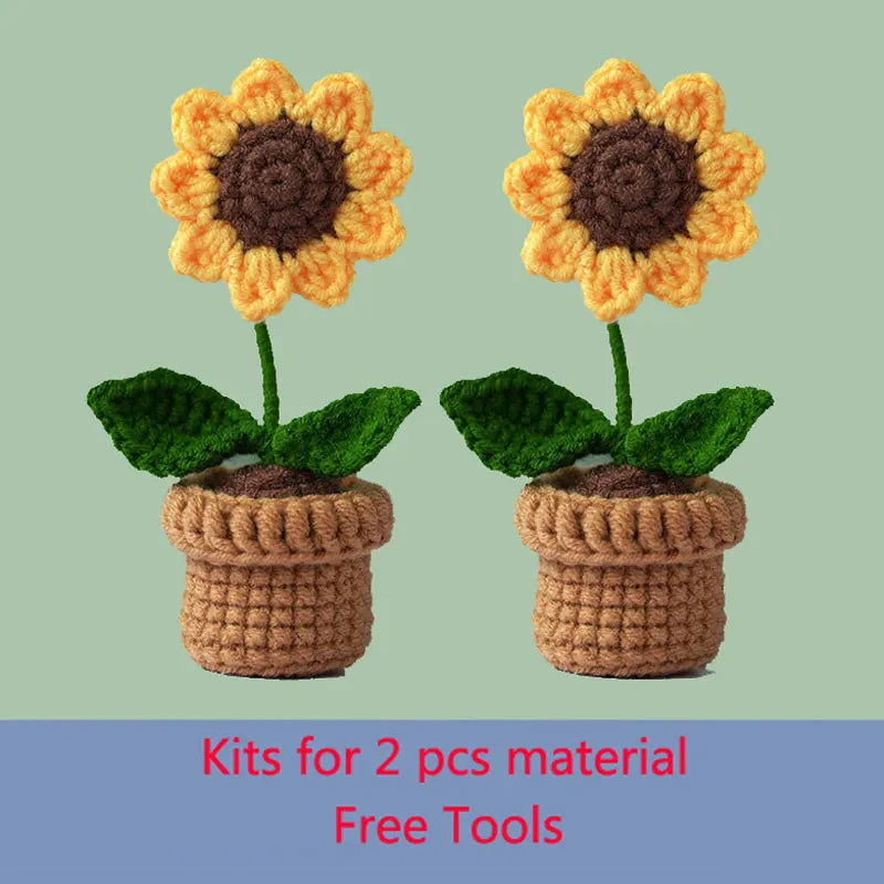 DIY Crochet Flower Bouquet Kit – Beginner Wool Knitting Set | Roses, Sunflowers & Mixed Blooms