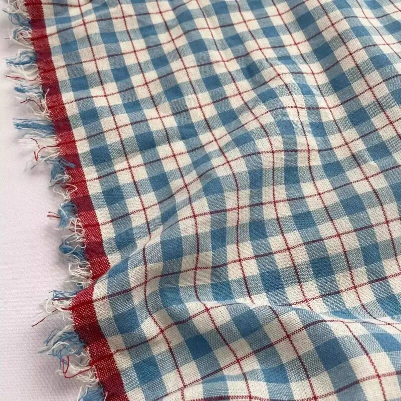 Blue Checkered Cotton Fabric – 145cm Wide | Quilting, Clothing & Desktop Decor