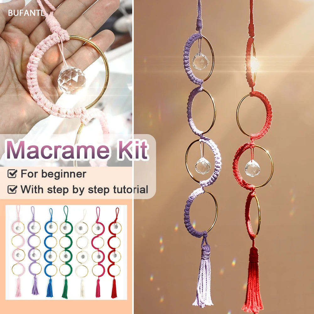 Kit Atrapasueños de Macramé Bohemio – Decoración DIY de Pared y Ventana con Anillo de Cristal
