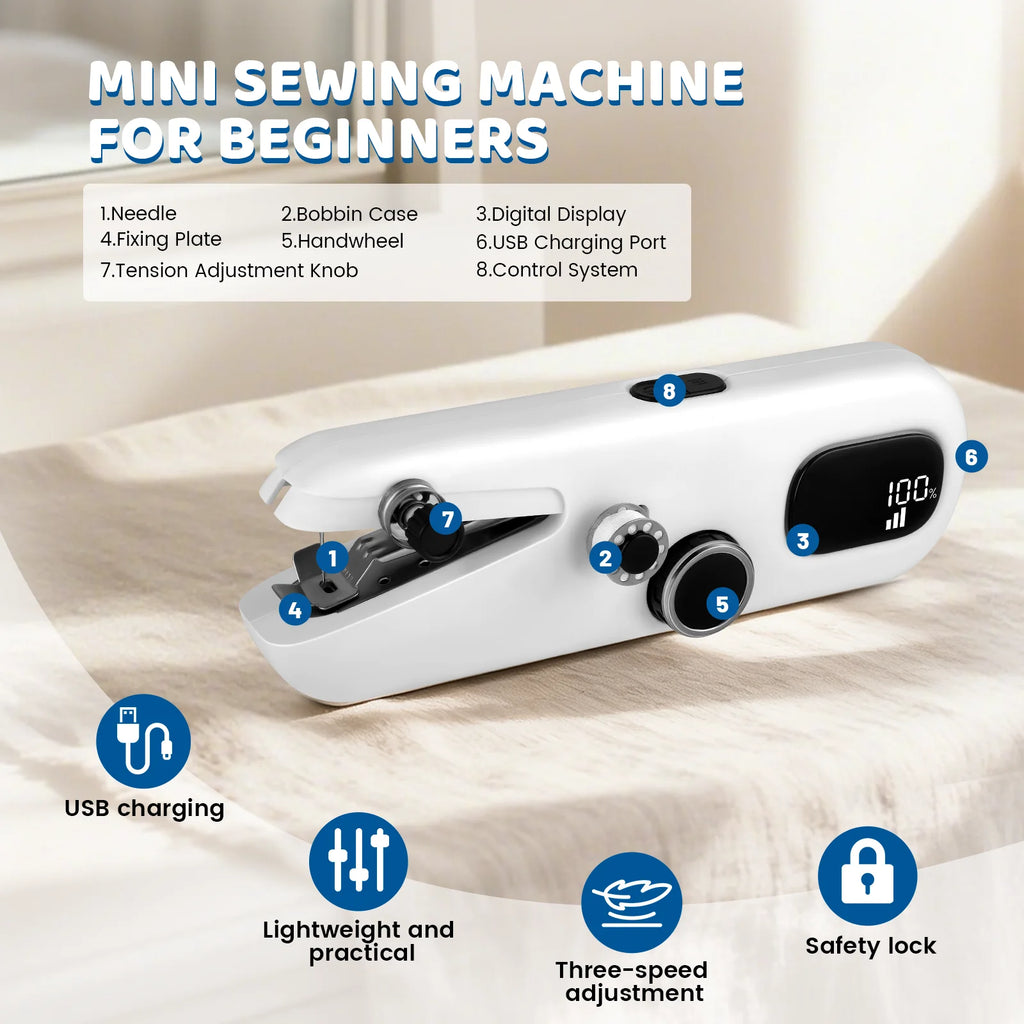 Electric Mini Handheld Sewing Machine with LED Display