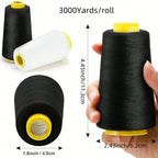 Serger Thread 100% Polyester – 3000 Yards per Roll | Black & White Cones