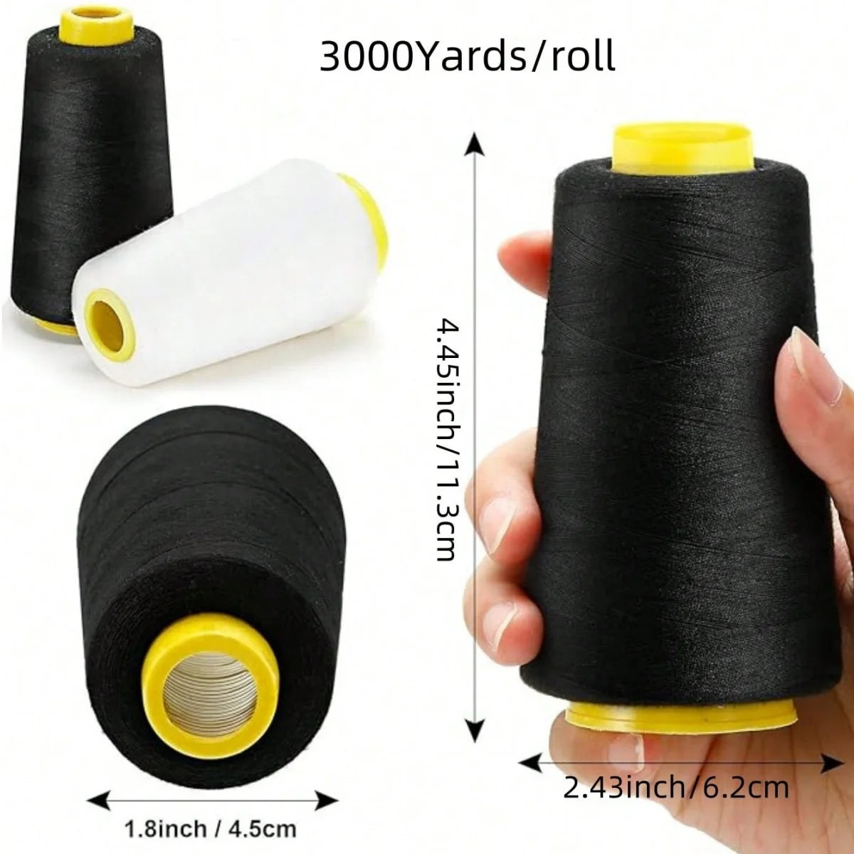 Serger Thread 100% Polyester – 3000 Yards per Roll | Black & White Cones
