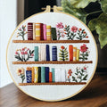 Bookshelf Floral Embroidery Kit – 20x20cm DIY Starter Set for Adults & Beginners