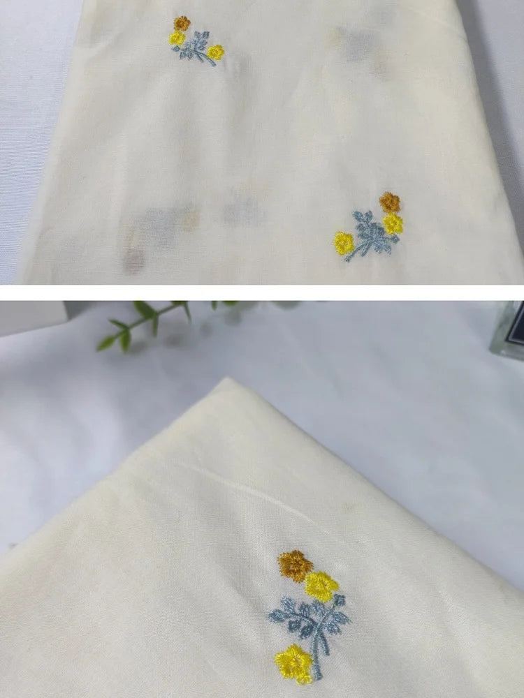 Embroidered Small Flower 100% Cotton Fabric — 130cm Wide | Thin & Soft