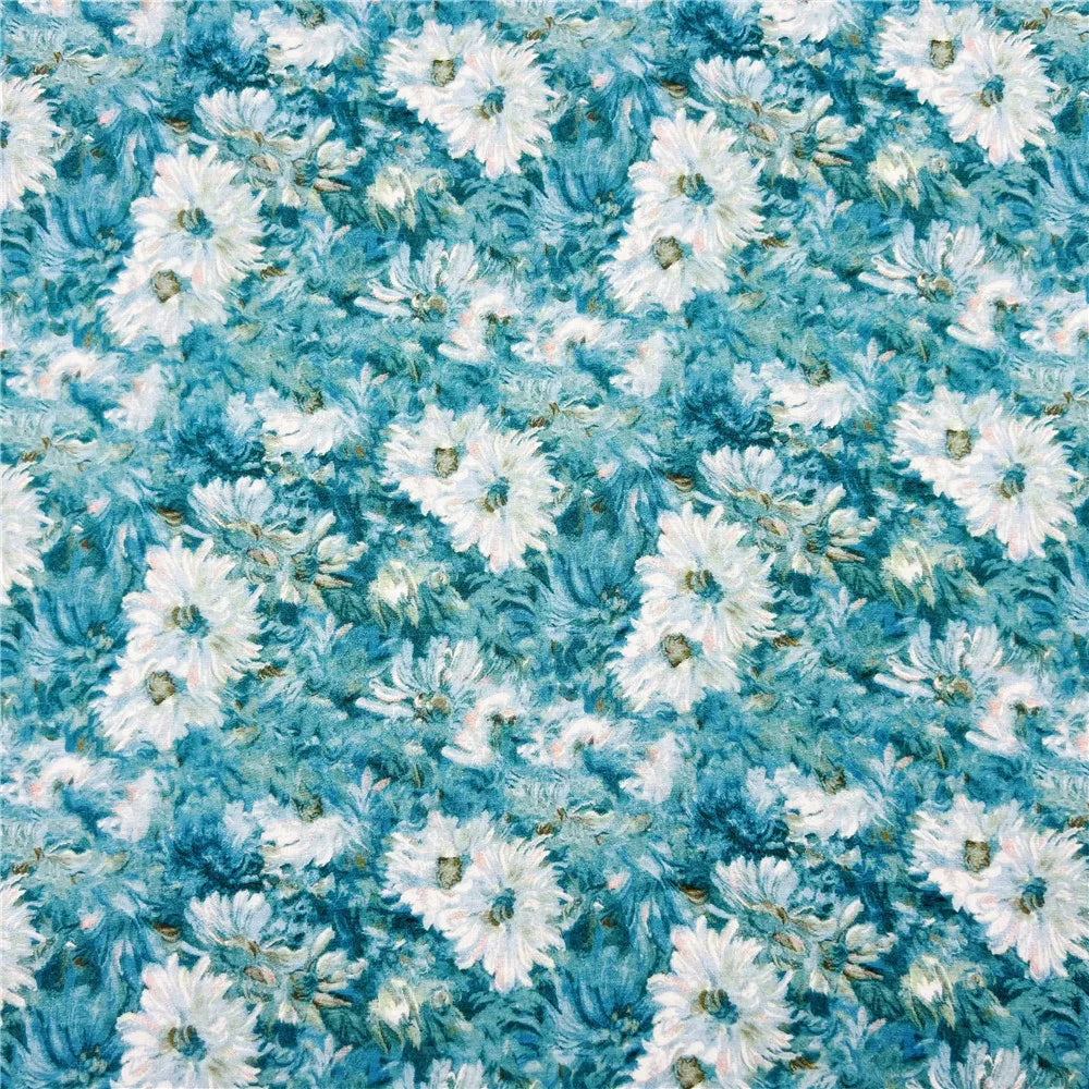 Oil Painting Watercolor Floral Print Fabric | 110cm Wide | Retro DIY Sewing