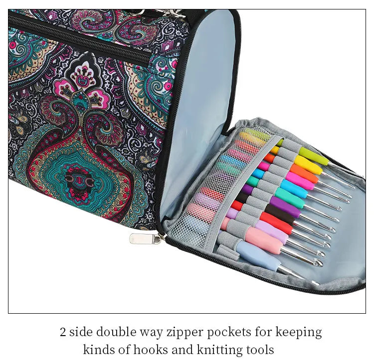 Bolsa de almacenamiento de hilo y ganchillo con estampado Paisley – Estuche organizador de punto (37×20×21cm)
