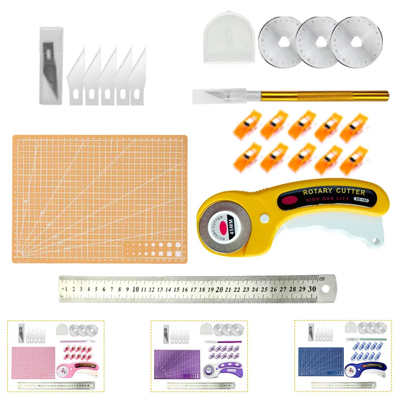 7-Piece Rotary Cutter & Quilting Tool Set – 45mm Blade, Cutting Mat, Ruler & More