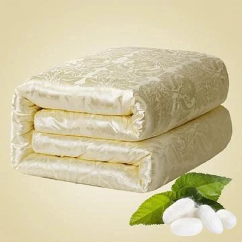 Natural Mulberry Silk Winter Quilt – 500TC Cotton Cover | Heavyweight Comforter Twin, Full, Queen & King