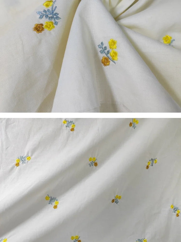 Embroidered Small Flower 100% Cotton Fabric — 130cm Wide | Thin & Soft