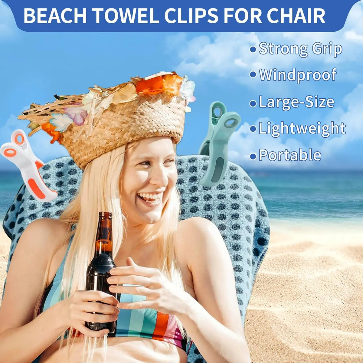 Pinzas de playa/para acolchar – Pinzas de ropa de plástico grandes, resistentes al viento y reutilizables para mantas, toallas y telas