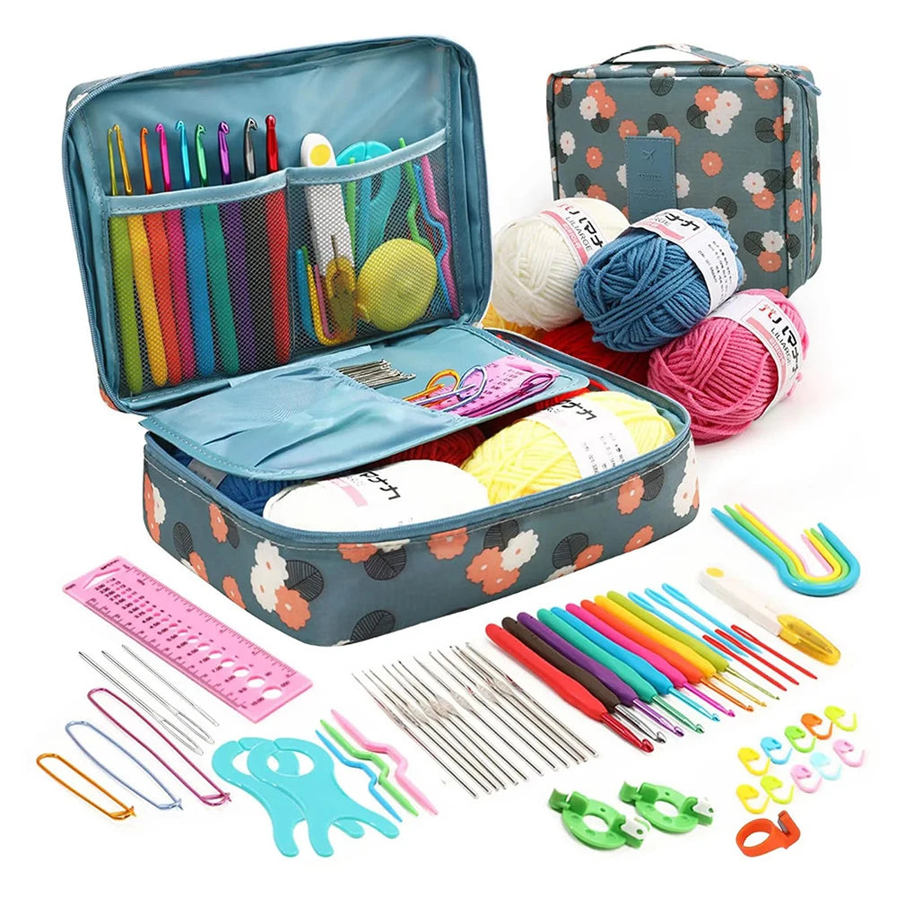 Juego de ganchillos ergonómicos y kit para principiantes — Lana, agujas de acero y suministros de tejido | 8 tipos