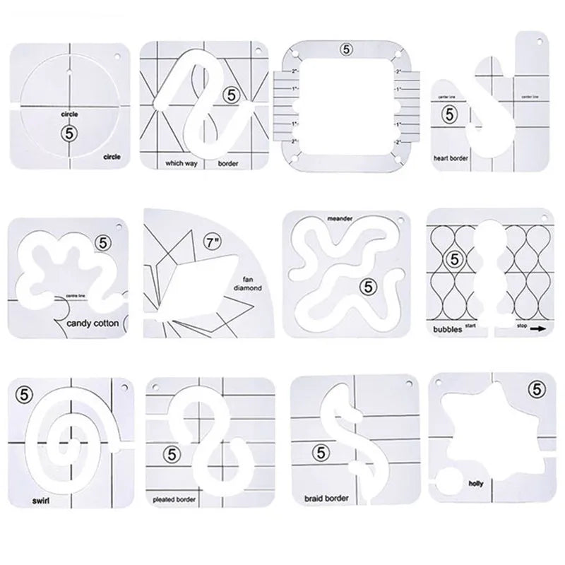 Acrylic Free Motion Quilting Ruler Templates – 13 Shapes for Domestic Sewing Machines