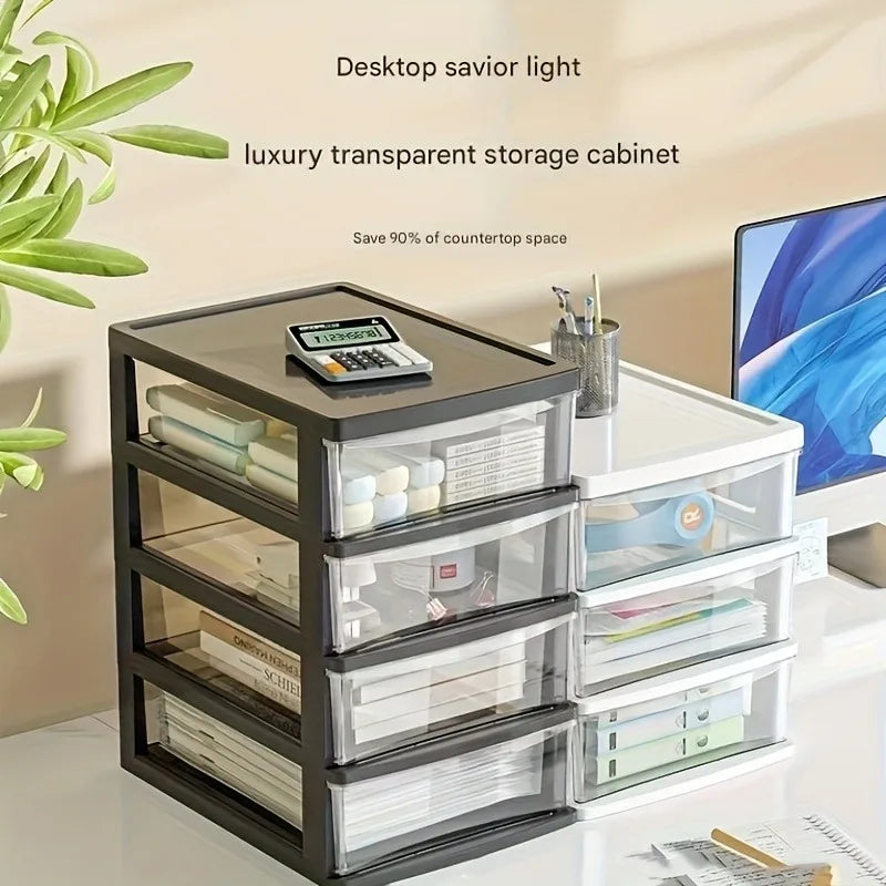 Japanese Style Desktop Storage Box-Transparent Drawer Organizer for Cosmetics,Stationery & Office Supplie,Student Desk Organizer