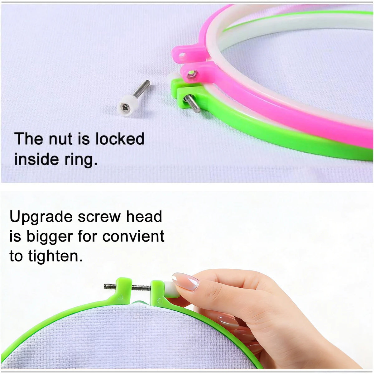 Color-Coded Plastic Embroidery Hoops – 7 Sizes