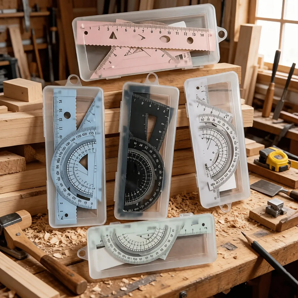 Juego de reglas geométricas multifuncionales – Transportador, escuadra y regla para costura y dibujo técnico