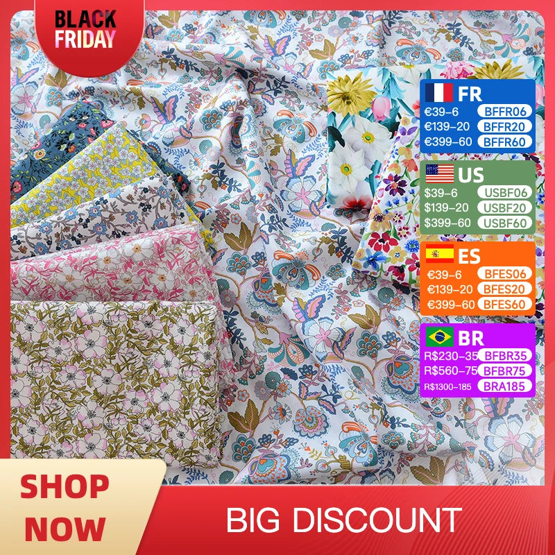 100% Cotton Poplin Floral Fabric – 50S Digital Print | 145 cm Wide | Dresses, Shirts & Pajamas