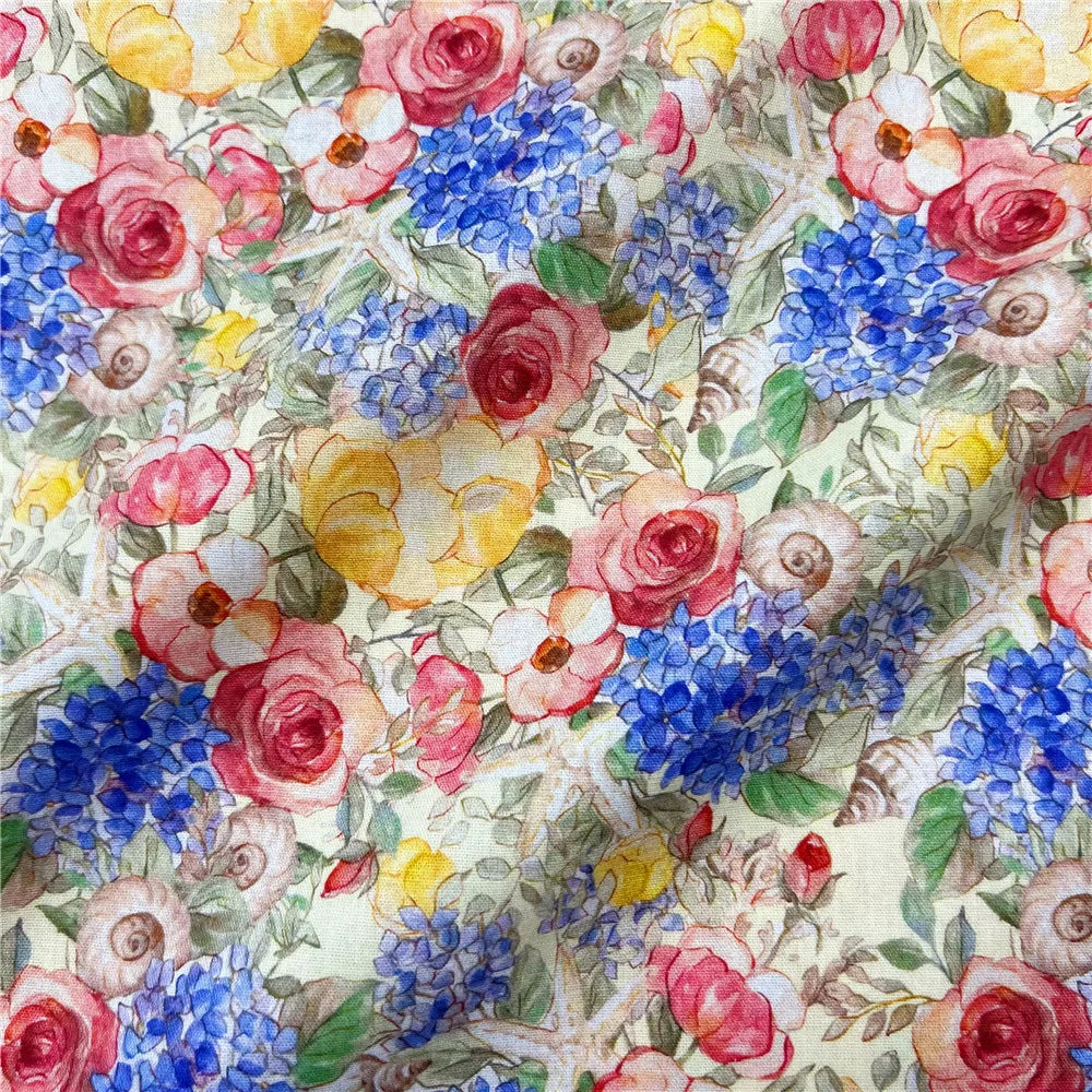 Oil Painting Watercolor Floral Print Fabric | 110cm Wide | Retro DIY Sewing