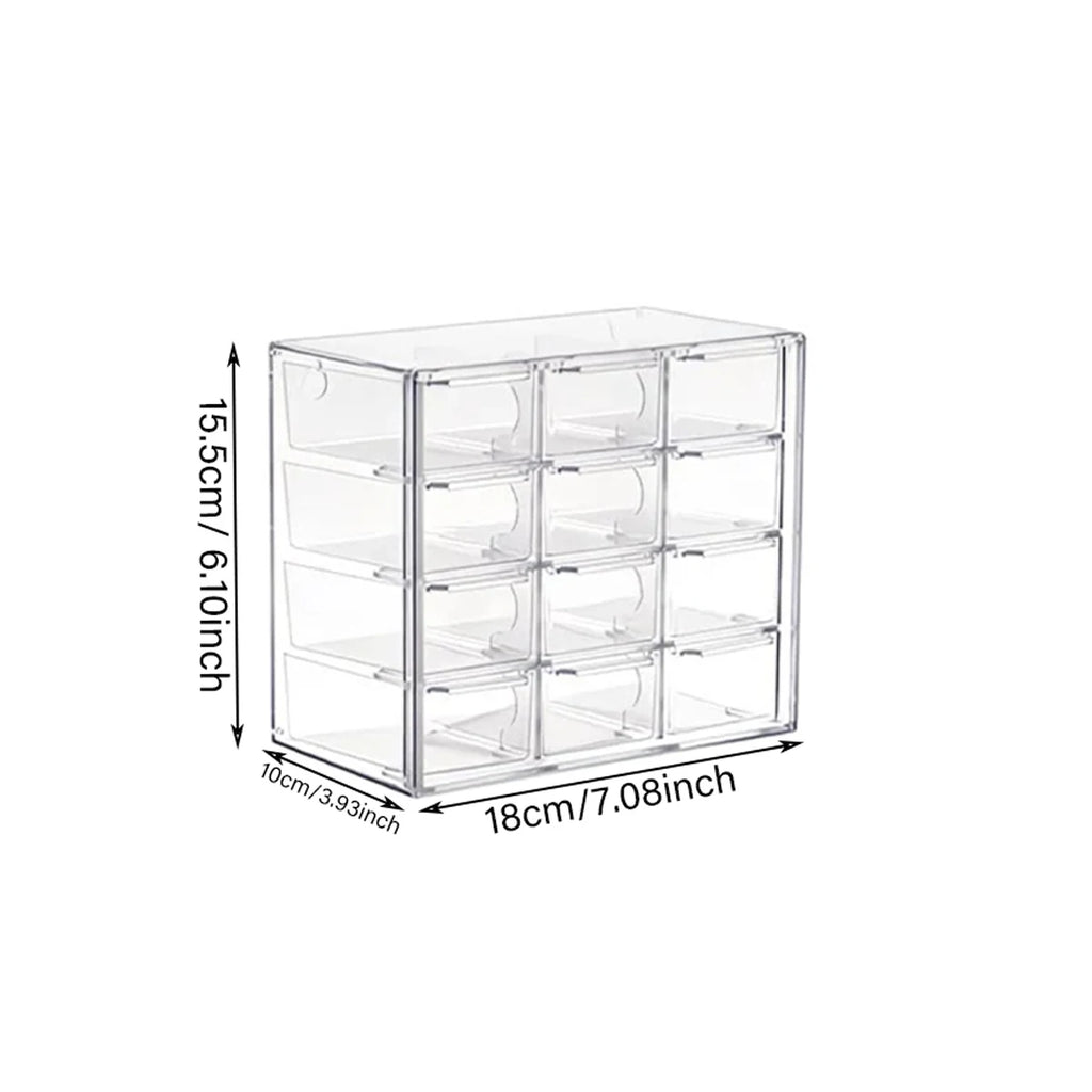 1 pieza de cajón de almacenamiento de joyas con 6/9/12 rejillas, caja organizadora de joyas, papelería, lápiz labial a prueba de polvo para escritorio.