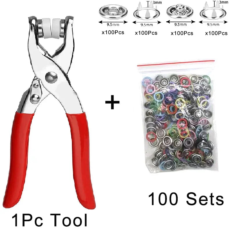 Metal Snap Fastener Kit with Pliers – 50 or 100 Sets