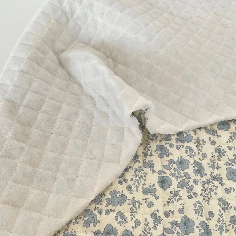 Forest Style Quilted Blue Floral Fabric – 53" Wide Soft Thick Outerwear Fabric, Sold by the Meter