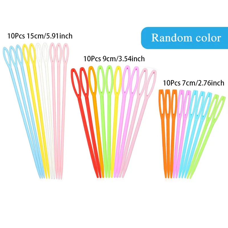 Agujas de coser de plástico de ojo grande, 30 unidades – Agujas coloridas de seguridad para enlazar y para lana para manualidades