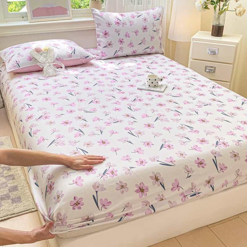 Floral Print Fitted Sheet - 500TC Polyester - 1pc or 3pc Set