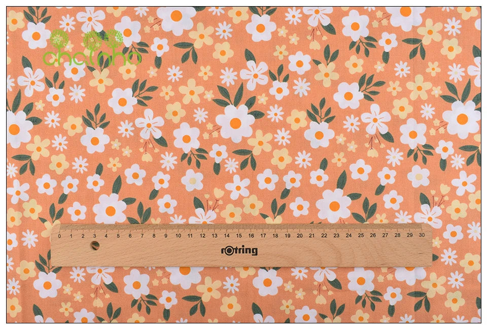 Orange Floral Series Printed Twill Cotton Fabric – 40s Weight