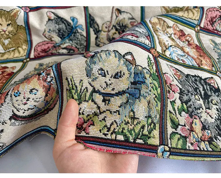 Tela de brocado con estampado de gato bonito – 150 cm de ancho, cortado a pedido (incrementos de 50 cm)