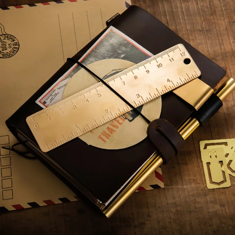 Regla recta vintage de latón de 12 cm – Regla de bolsillo de 10 cm para costura, acolchado y dibujo