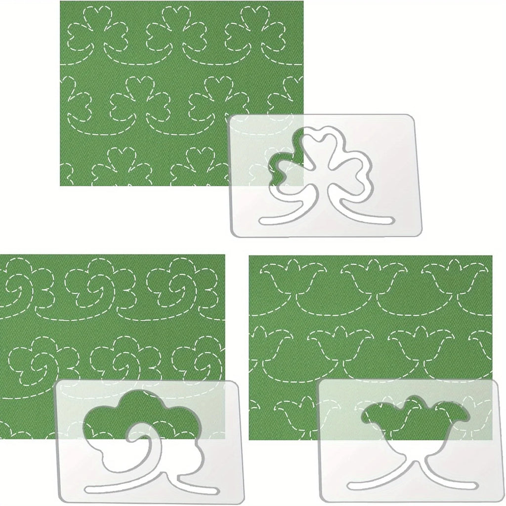 3-Piece Flower & Clover Acrylic Quilting Template Set – Free Motion Stencils for Quilts & Patchwork