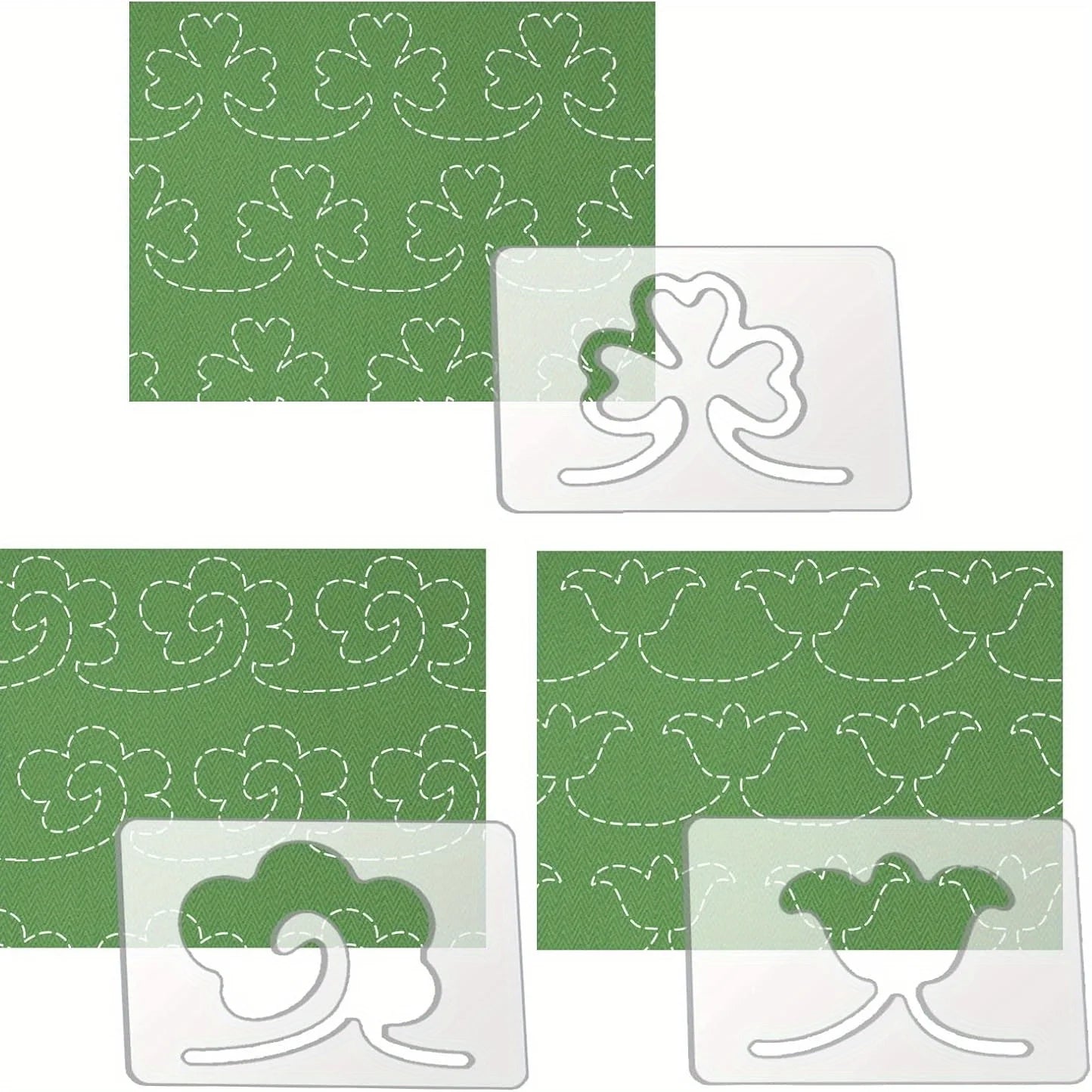 3-Piece Flower & Clover Acrylic Quilting Template Set – Free Motion Stencils for Quilts & Patchwork