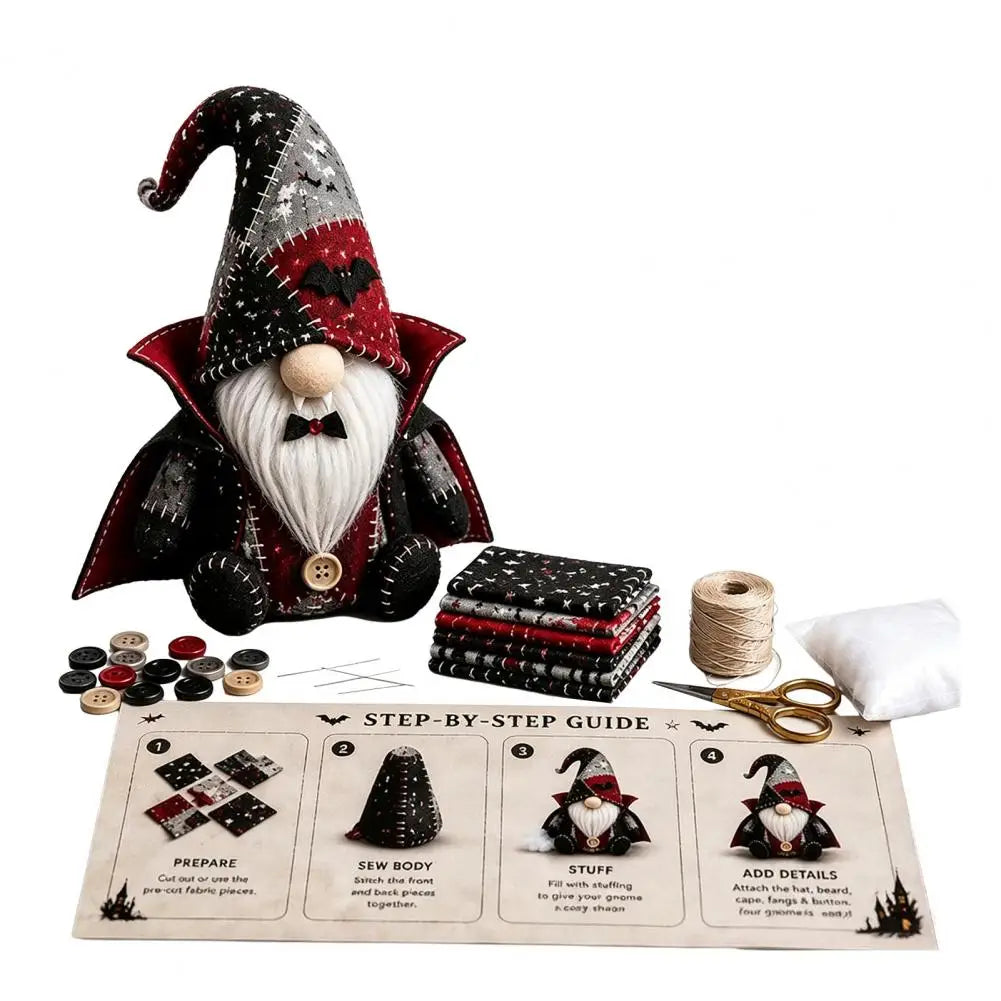 Halloween Gnome DIY Sewing Kit – Witch, Pumpkin & Gnome Doll Patchwork | Pre-Cut Fabric & Supplies Included