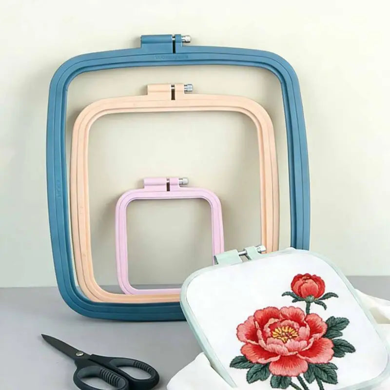 Juego de 5 Anillos Cuadrados de Plástico para Bastidor de Bordado Hecho a Mano, Aros de Bordado, Herramienta de Costura para Punto de Cruz DIY, Herramienta de Artesanía con Aguja