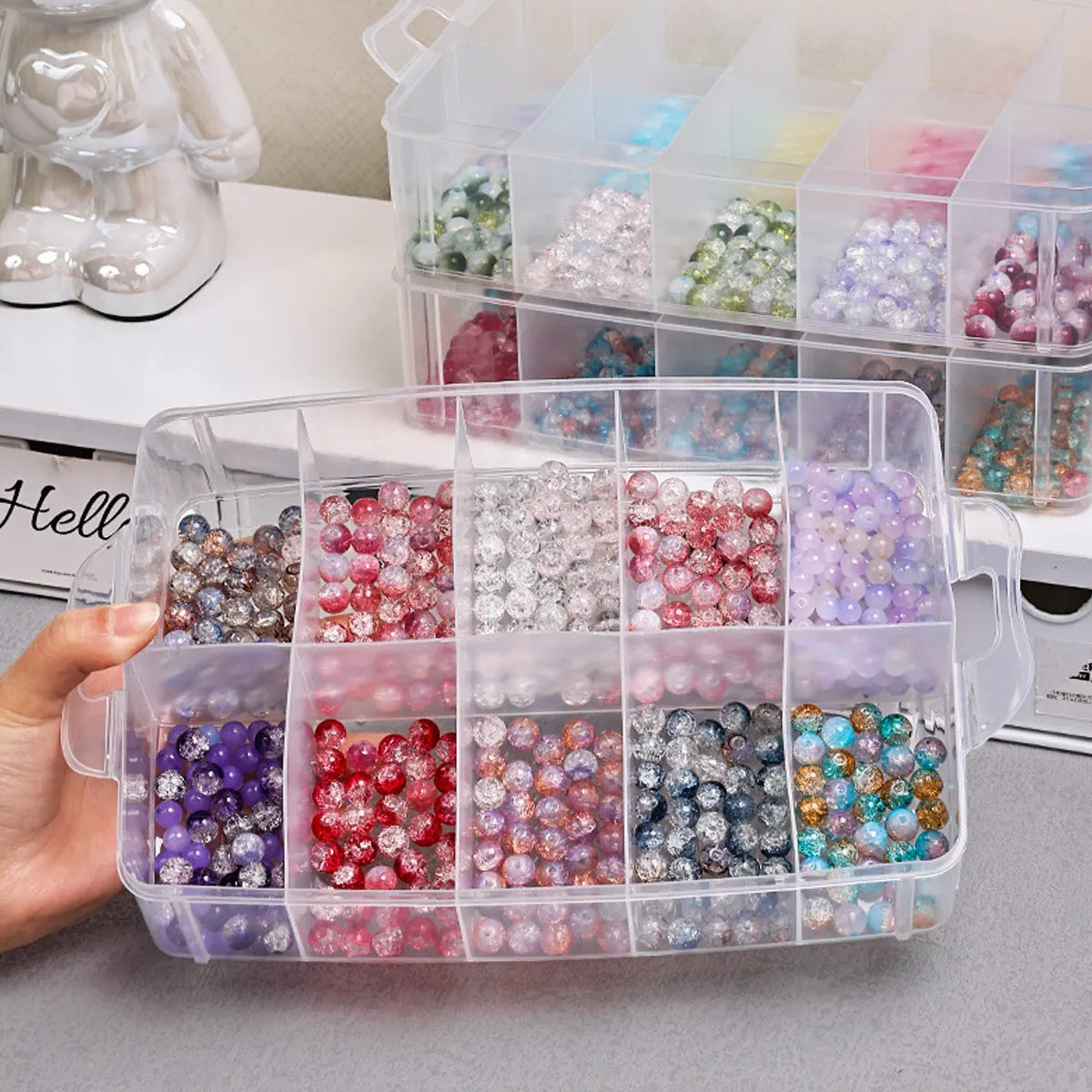 HOMEFISH 3-Layer Transparent Storage Box Stackable Storage Box Portable Craft Bead Plastic Box Jewelry Storage Box Storage Tray