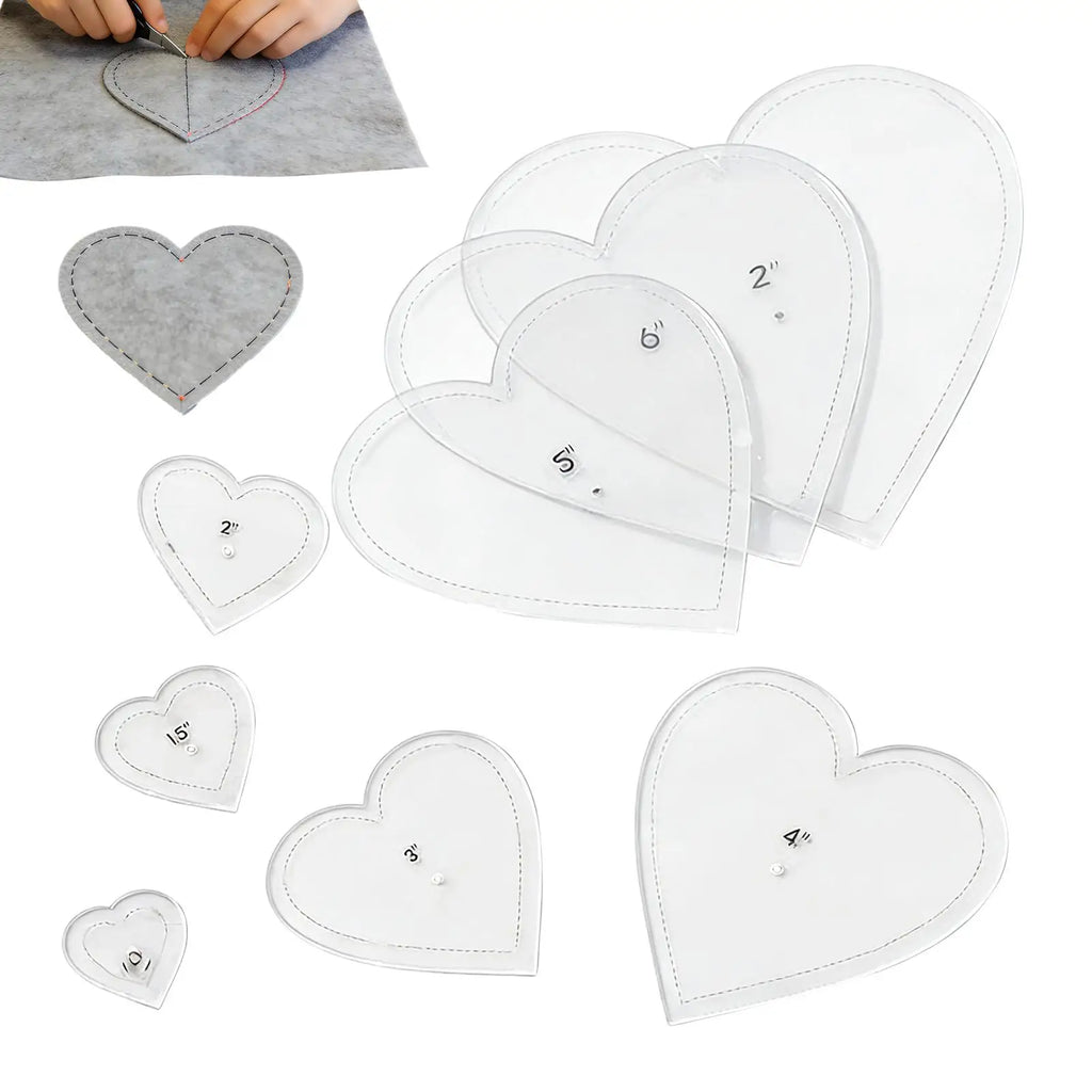 8-Piece Heart Quilting Template Set – Acrylic Fabric Cutting Stencils for Patchwork & Sewing