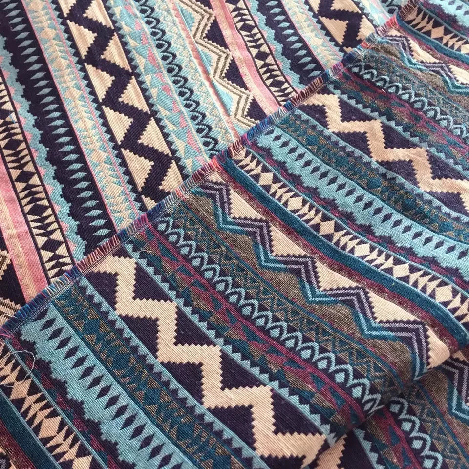 Thickened Ethnic Print Linen Cotton Fabric | 150cm Wide | 0.5m–3m | Curtain, Tablecloth & DIY