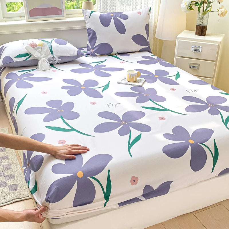 Floral Print Fitted Sheet - 500TC Polyester - 1pc or 3pc Set