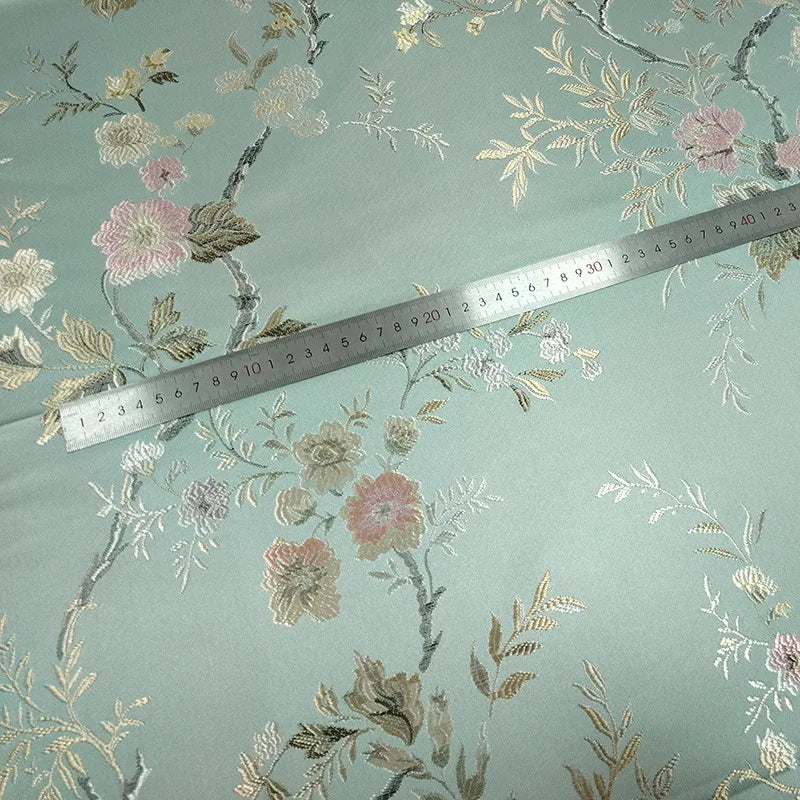 Tejido Jacquard de Satén Rama Floral — Mezcla de Poliéster/Algodón, 145cm (57") de Ancho | 100cm o 200cm