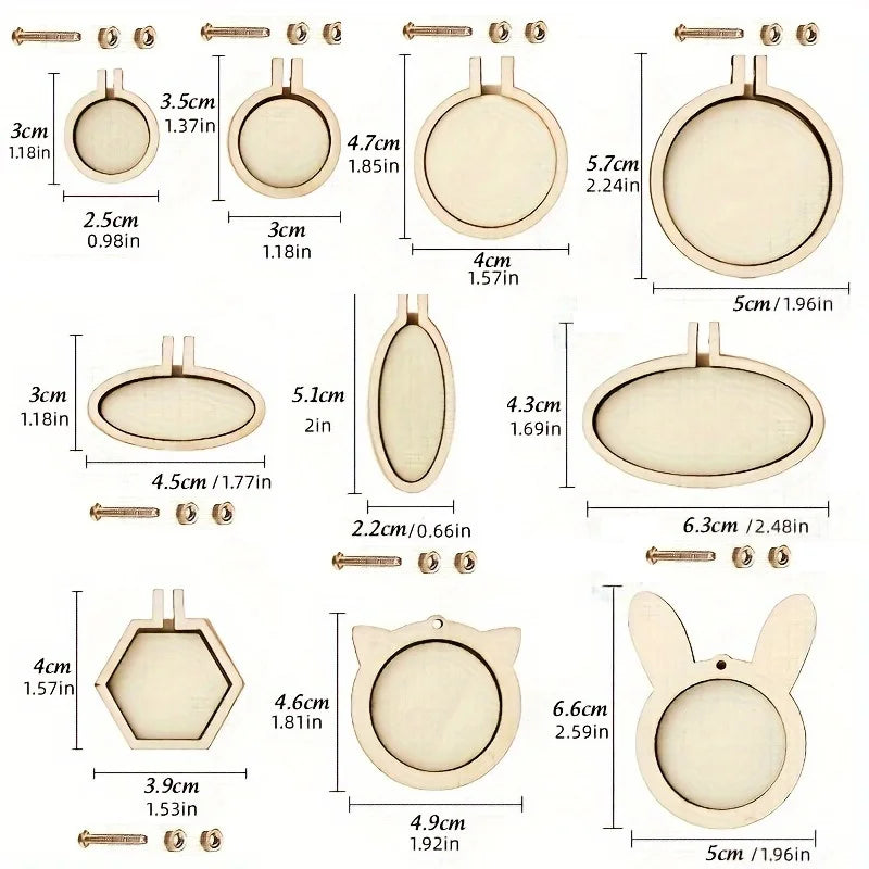 Mini Wooden Embroidery Hoop Set — 10 Pieces