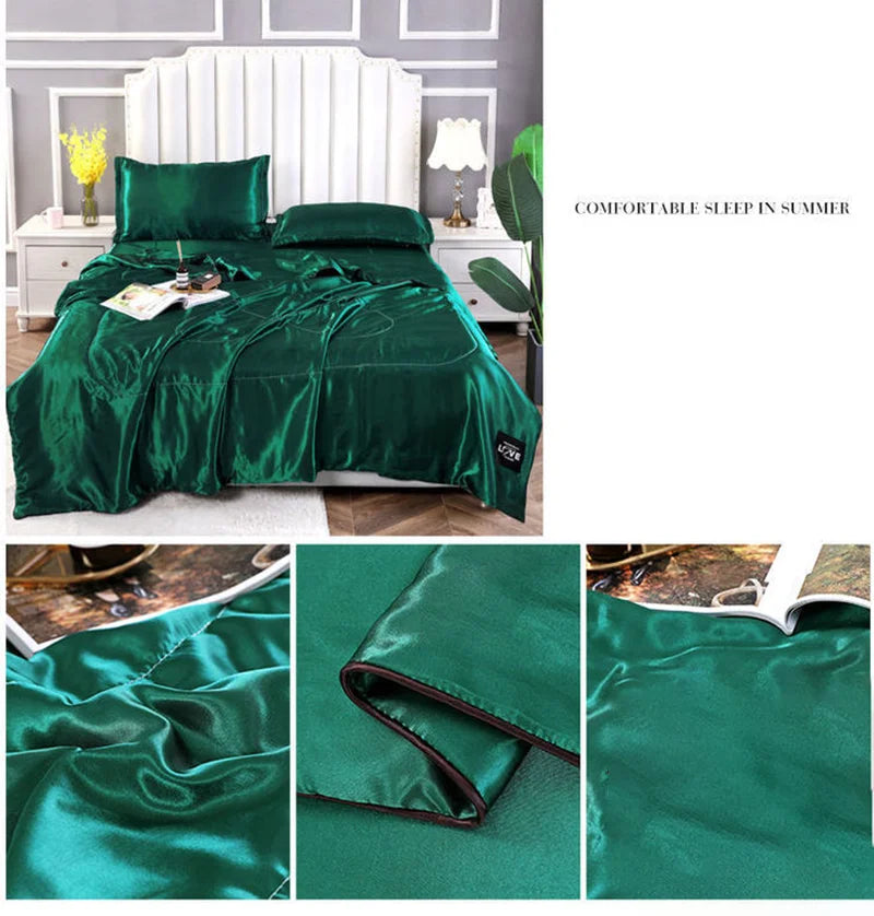 Luxury Satin Patchwork Quilt – Silky Soft, Spring & Summer Comforter, 4 Sizes