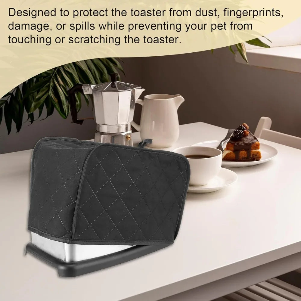 Quilted Toaster Cover – Universal 2 & 4 Slice, Fingerprint-Proof, Dust & Grease Protection (Black)