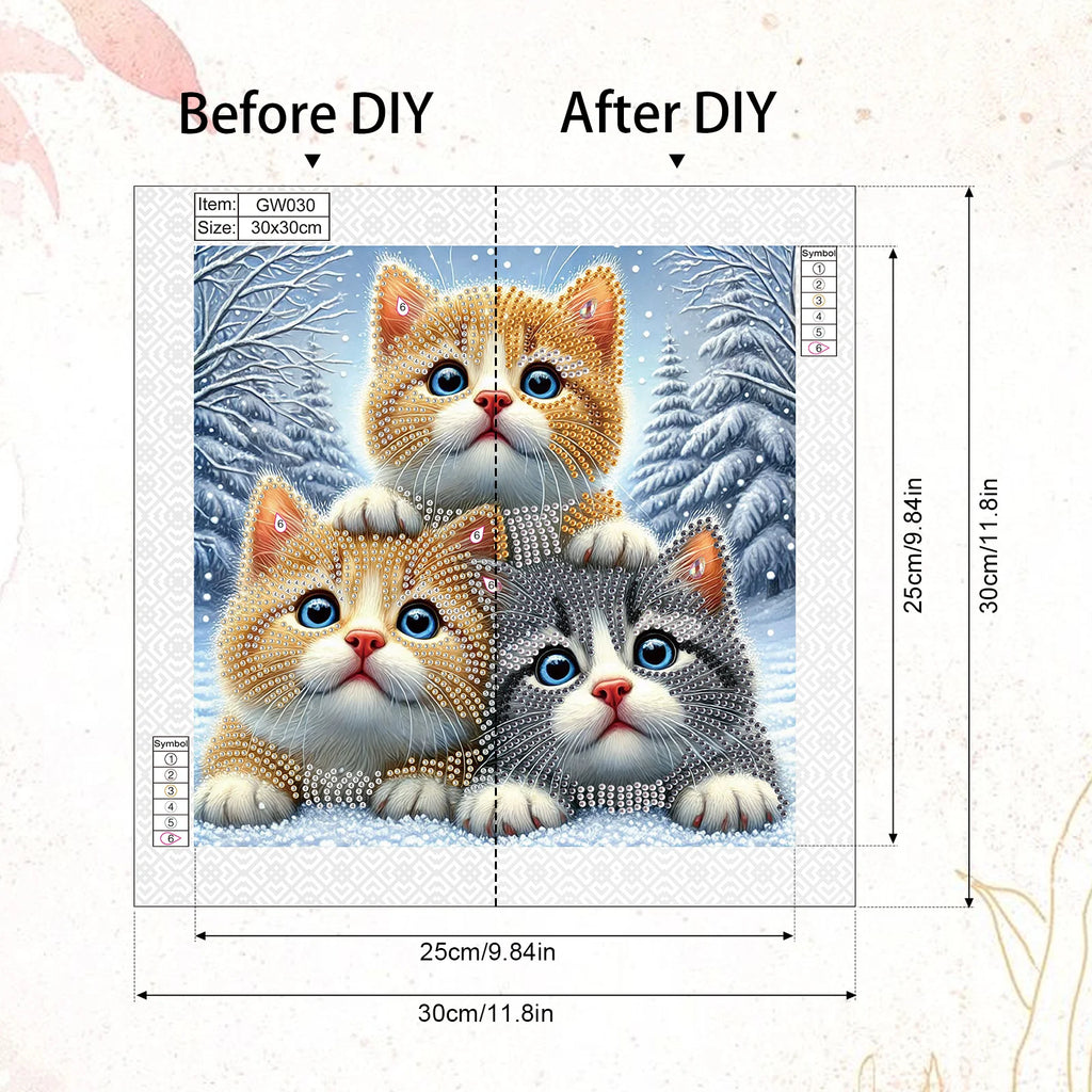 Kit de pintura de diamante 5D Gatitos invernales | Diamantes de forma especial | 30×30cm