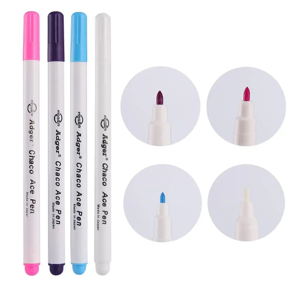 Water-Erasable Fabric Marker Pens – 4-Pack in Pink, Purple, Blue & White
