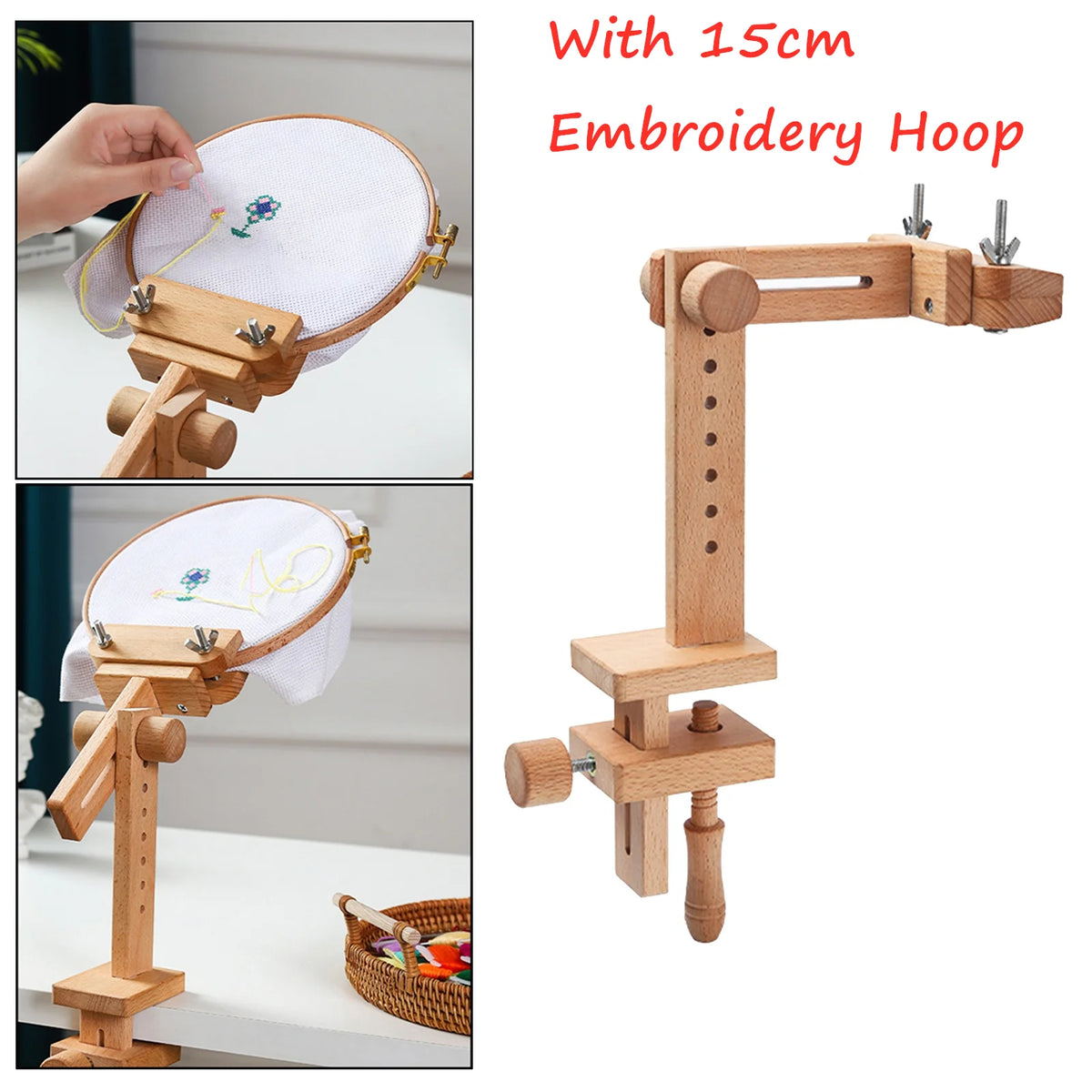 Soporte de escritorio ajustable para bastidor de bordado de madera con rotación de 360 grados Marcos de bastidor de punto de cruz Anillos Regalos para adultos y madres Costura