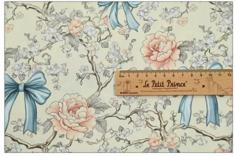 Bowknot & Flower Print 100% Cotton Fabric – 110cm Wide for Bags, Shirts, Quilting & DIY