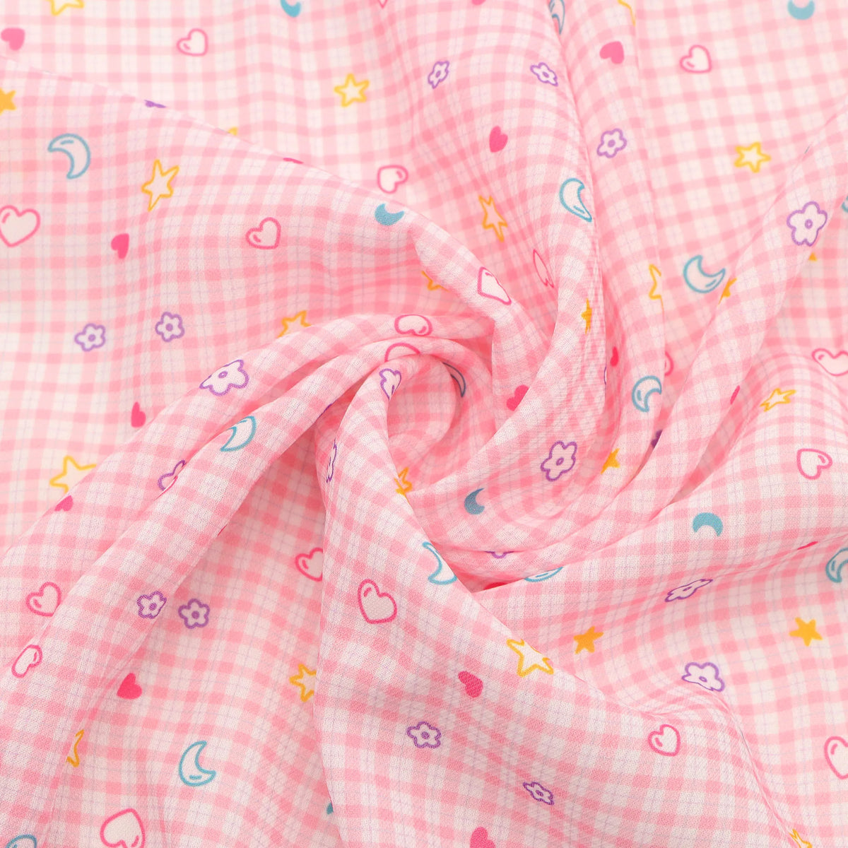 Pre-Cut Polyester Chiffon Fabric, 50 × 148cm, Heart & Star Print