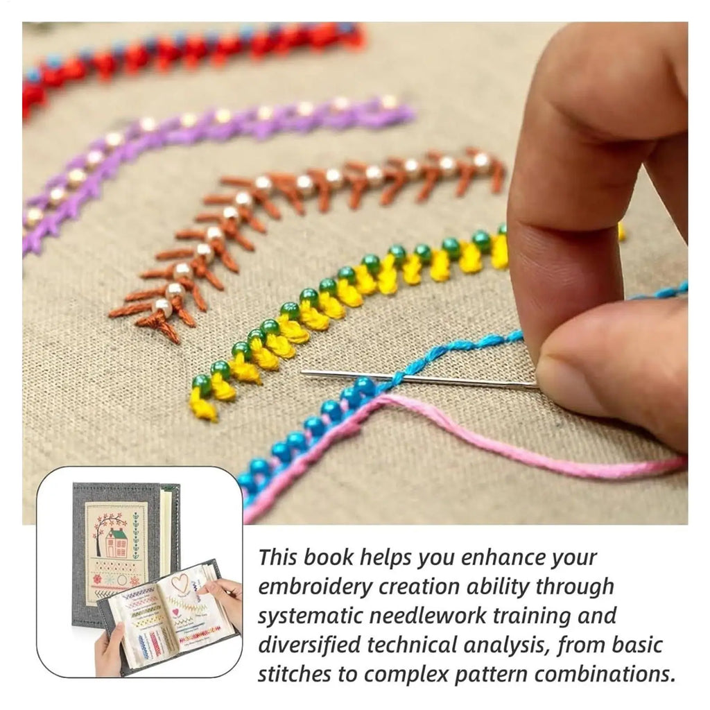 Libro de Puntos de Bordado para Principiantes - Kit Completo con Bastidor, Hilos y Agujas