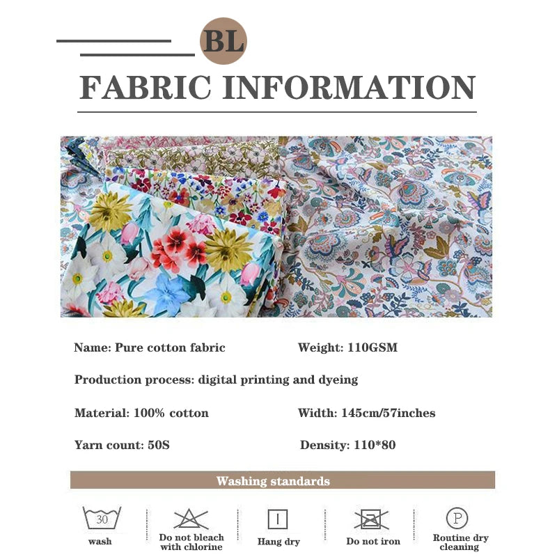 Floral Digital Print 100% Cotton Poplin Fabric | 50s | 145cm Wide | Dress, Pajamas & DIY