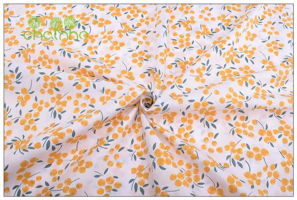 Orange Floral Series Printed Twill Cotton Fabric – 40s Weight