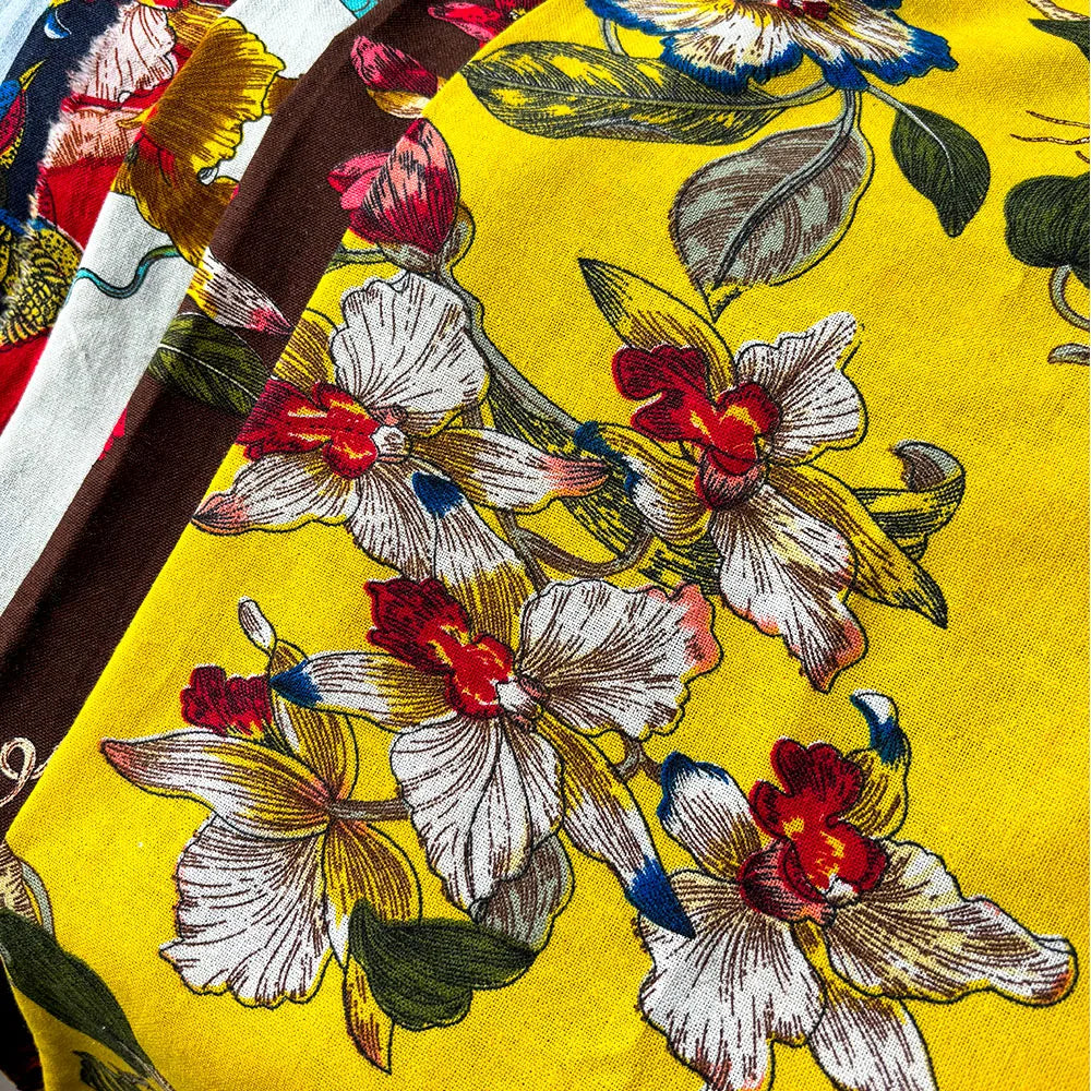 Floral & Bird Print Linen Cotton Fabric – 145cm Wide, Sold by 50cm – For Quilting, Upholstery, Bags & Home Décor